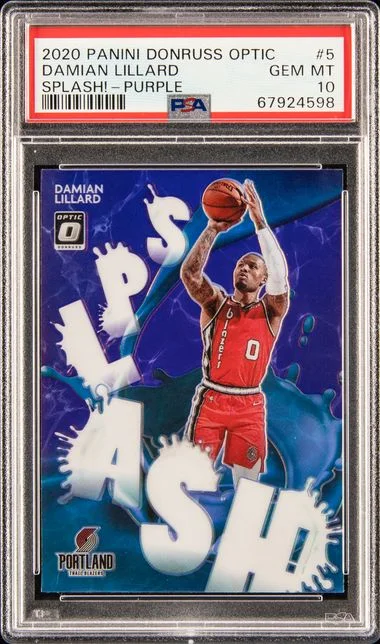 2020-21 Panini Donruss Optic Damian Lillard Splash! Purple #5 card image