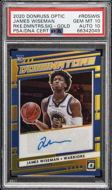 2020-21 Panini Donruss Optic James Wiseman Dominators Signatures Gold #RDSWIS card image