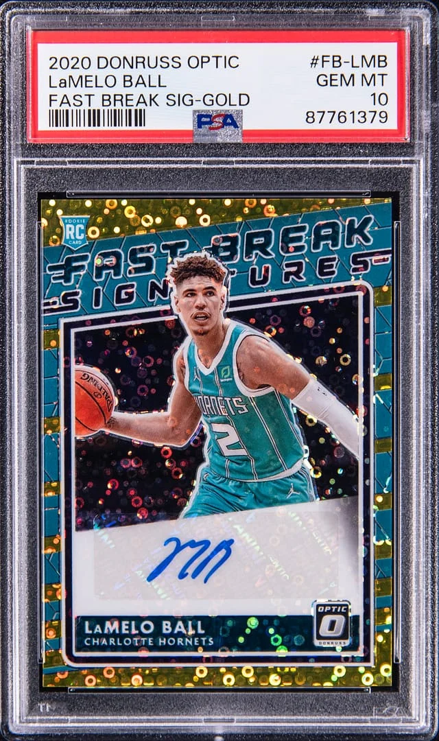 2020-21 Panini Donruss Optic LaMelo Ball Fast Break Signatures Gold Prizm #FB-LMB card image