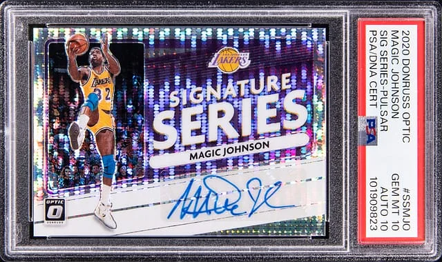 2020-21 Panini Donruss Optic Magic Johnson Signature Series Pulsar #SS-MJO card image