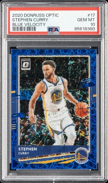 2020-21 Panini Donruss Optic Stephen Curry Blue Velocity #17 card image