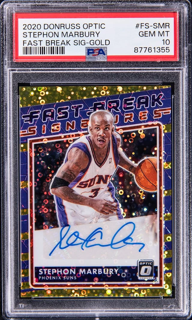 2020-21 Panini Donruss Optic Stephon Marbury Fast Break Signatures Gold #FS-SMR card image