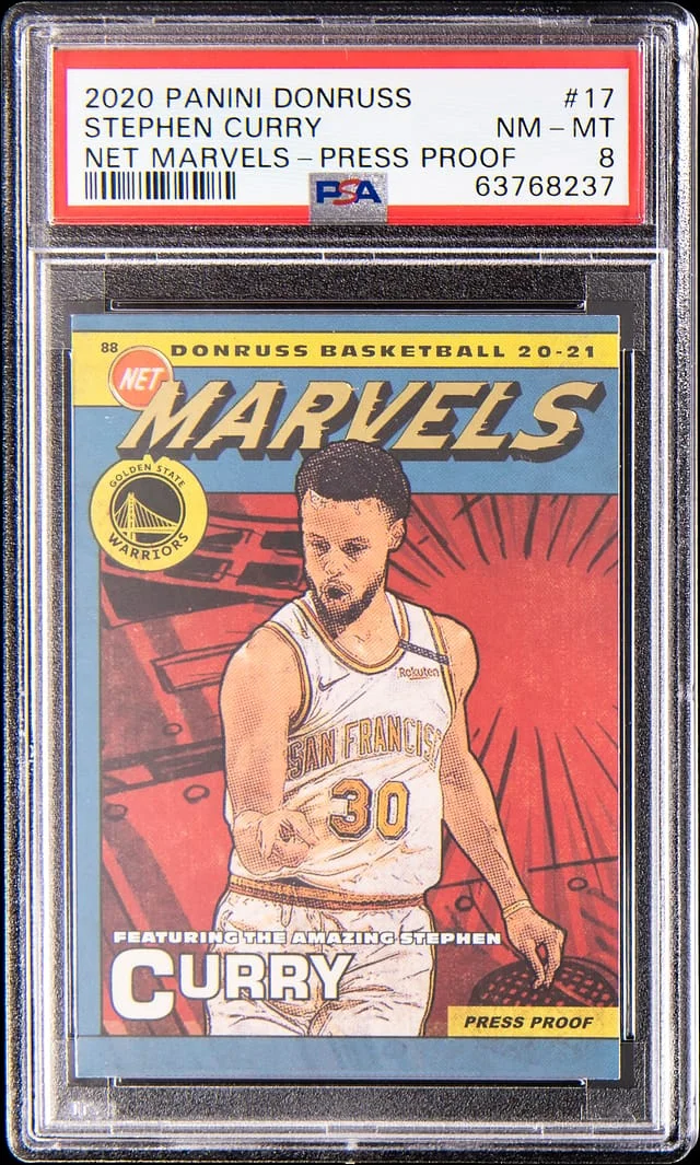 2020-21 Panini Donruss Stephen Curry Net Marvels Press Proof #17 card image