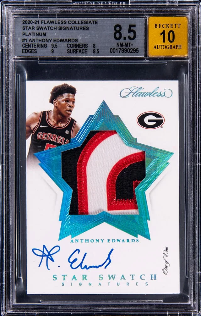 2020-21 Panini Flawless Anthony Edwards Collegiate Star Swatch Signatures Platinum #SSS-AE card image