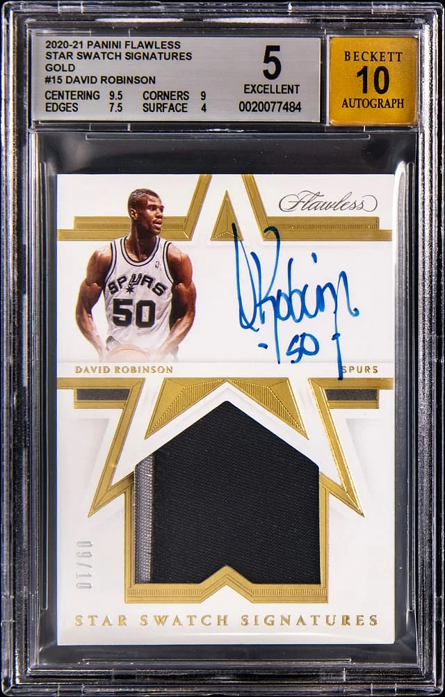 2020-21 Panini Flawless David Robinson Star Swatch Signatures Gold #SSW-ADM card image