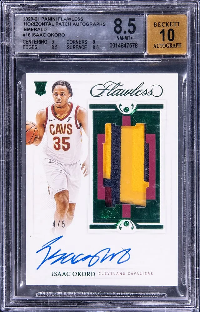 2020-21 Panini Flawless Isaac Okoro Horizontal Patch Autograph Emerald #HPA-OKO card image