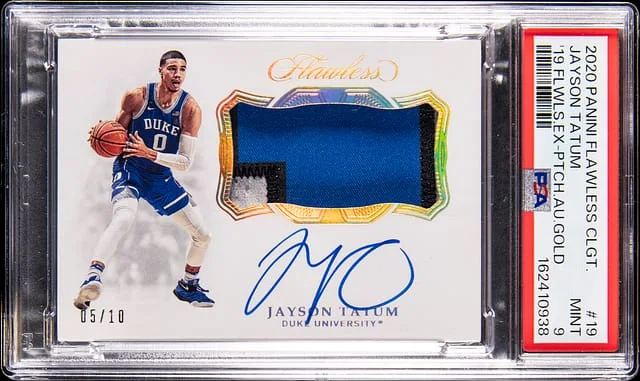 2020-21 Panini Flawless Jayson Tatum Collegiate '19 Flawless Extras Patch Autograph Gold #19 card image