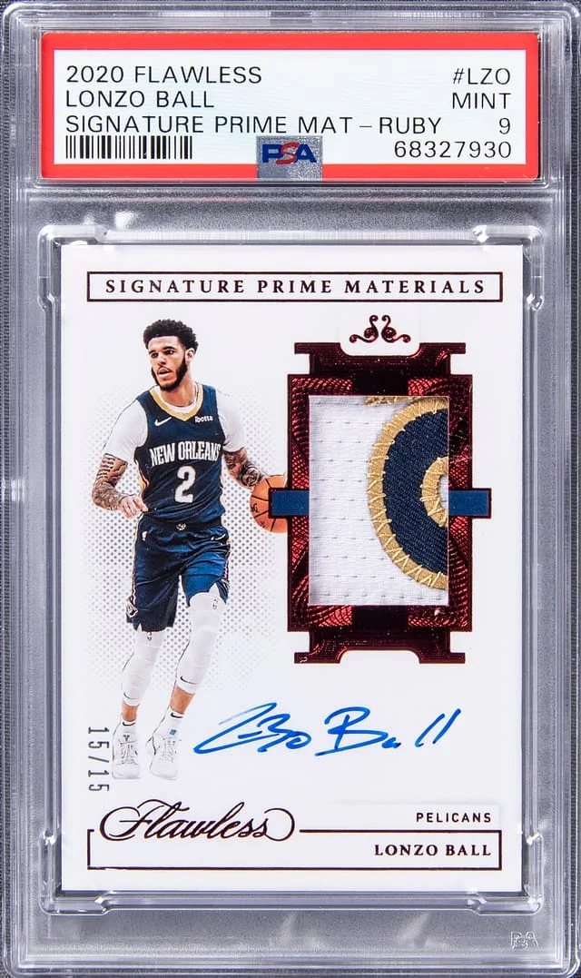 2020-21 Panini Flawless Lonzo Ball Signature Prime Materials Ruby #SPM-LZO card image
