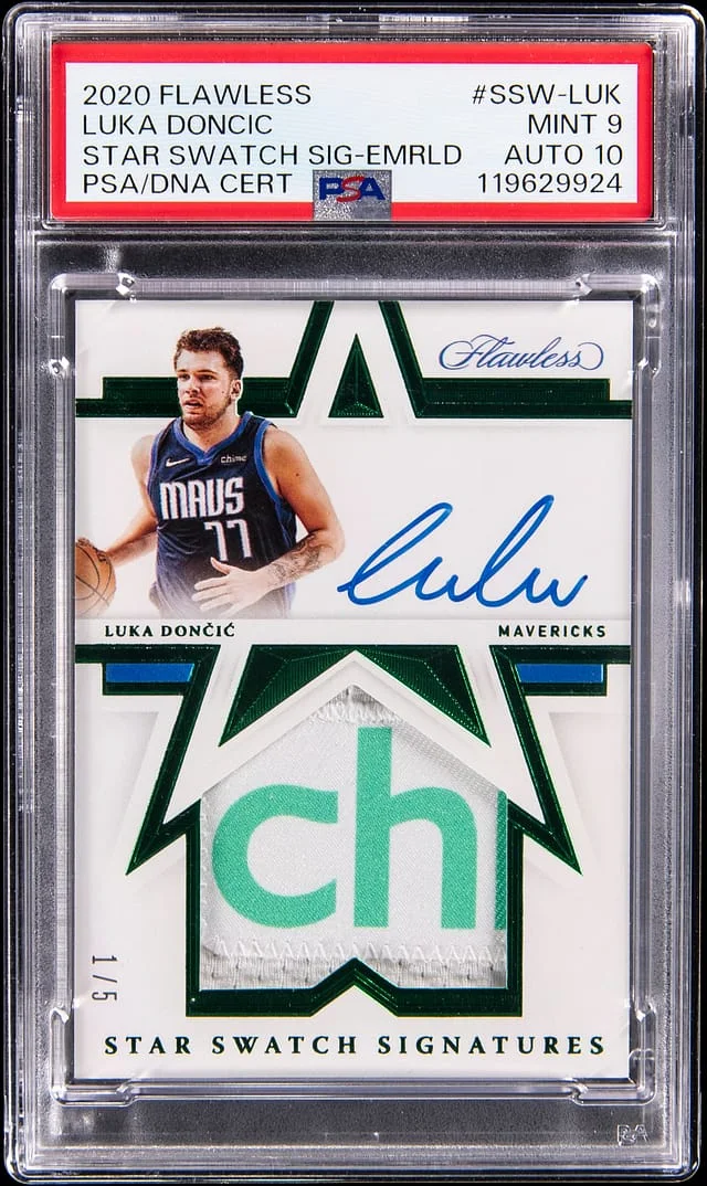 2020-21 Panini Flawless Luka Doncic Star Swatch Signatures Emerald #SSS-LKD card image