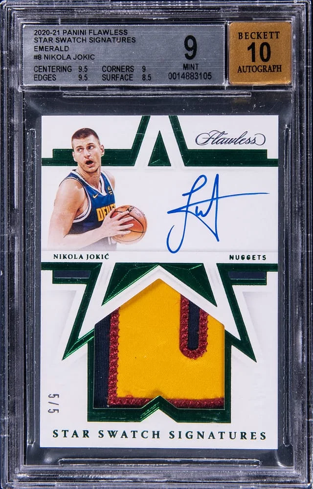 2020-21 Panini Flawless Nikola Jokic Star Swatch Signatures Emerald #8 card image