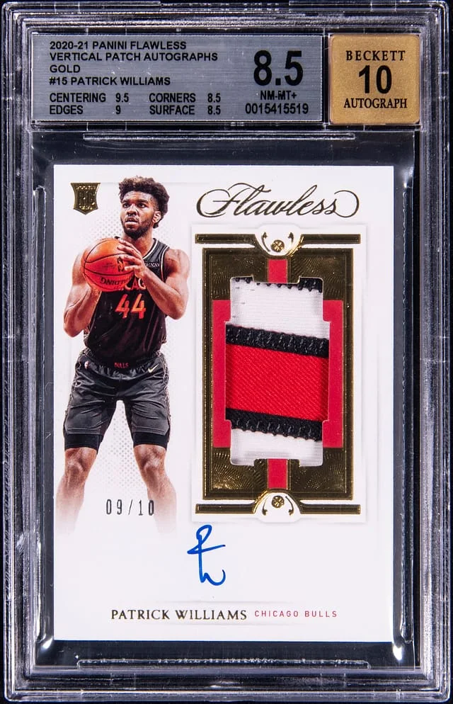 2020-21 Panini Flawless Patrick Williams Vertical Patch Autograph Gold #15 card image