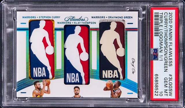 2020-21 Panini Flawless Stephen Curry/Draymond Green/Klay Thompson Triple Logoman #3LG-GSW card image