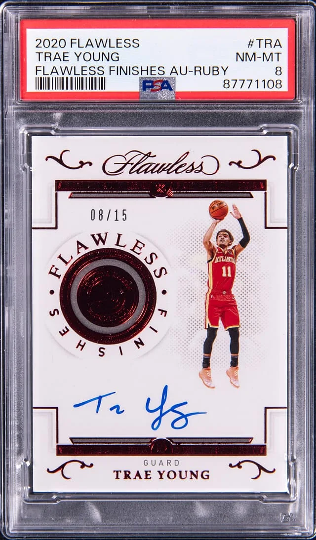 2020-21 Panini Flawless Trae Young Finishes Autograph Ruby #TRA card image