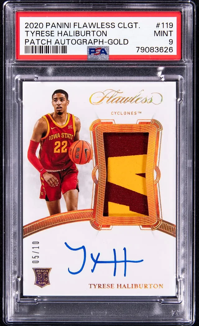 2020-21 Panini Flawless Tyrese Haliburton Collegiate Patch Autograph Gold #119 card image