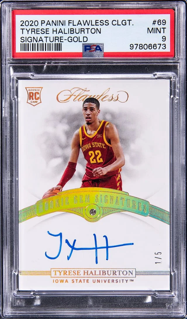 2020-21 Panini Flawless Tyrese Haliburton Collegiate Signature Gold #69 card image