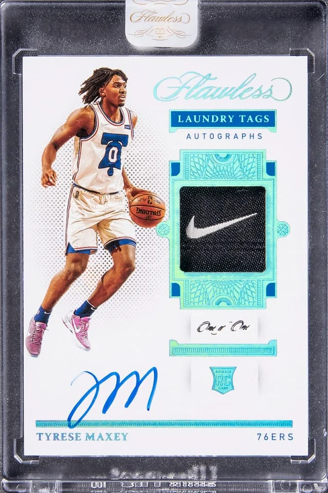 2020-21 Panini Flawless Tyrese Maxey Laundry Tags Autographs #LTA-MAX card image