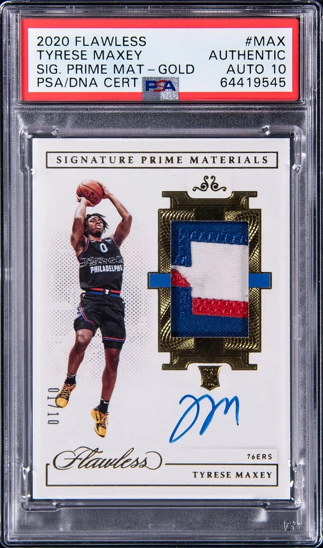 2020-21 Panini Flawless Tyrese Maxey Signature Prime Materials #SPM-MAX card image