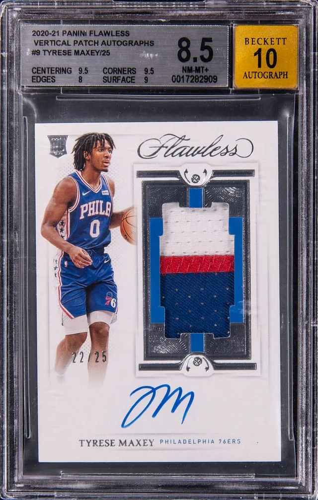 2020-21 Panini Flawless Tyrese Maxey Vertical Patch Autograph Ruby #VPA-MAX card image