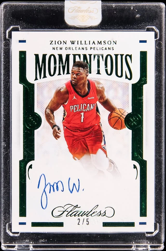 2020-21 Panini Flawless Zion Williamson Momentous Autographs Emerald #MOM-ZIO card image