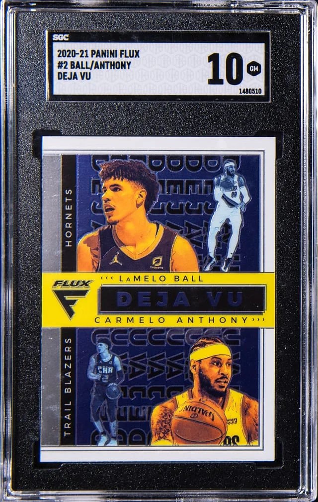 2020-21 Panini Flux Carmelo Anthony/LaMelo Ball Deja Vu #2 card image