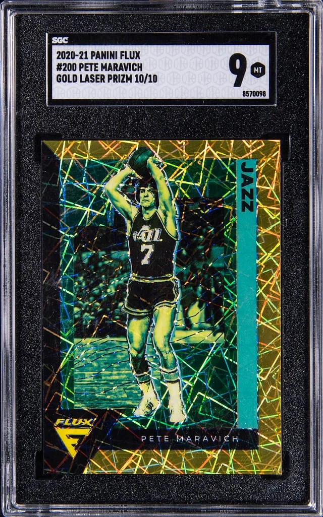 2020-21 Panini Flux Pete Maravich Gold Laser Prizm #200 card image