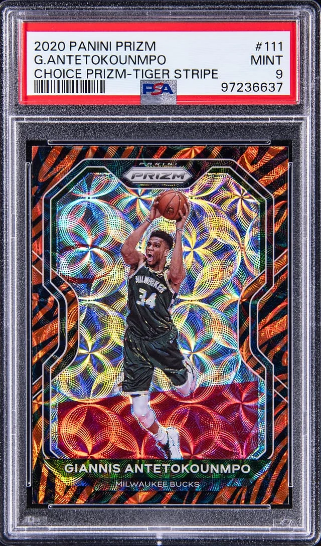 2020-21 Panini Giannis Antetokounmpo Choice Prizm Tiger Stripe #111 card image