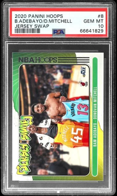 2020-21 Panini Hoops Bam Adebayo/Donovan Mitchell Jersey Swap #8 card image