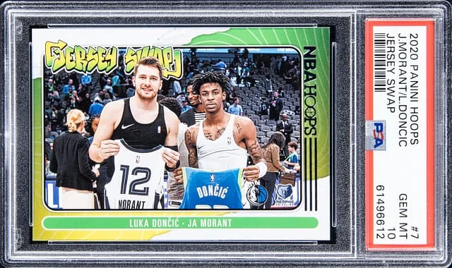 2020-21 Panini Hoops Ja Morant/Luka Doncic Jersey Swap #7 card image