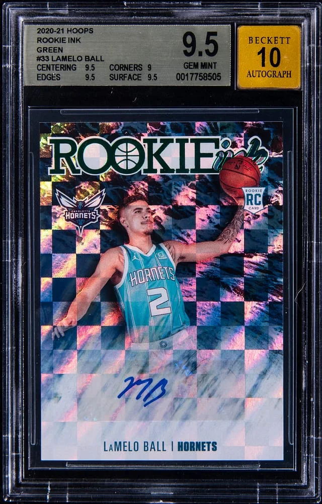 2020-21 Panini Hoops LaMelo Ball Ink Green #RI-LMB card image