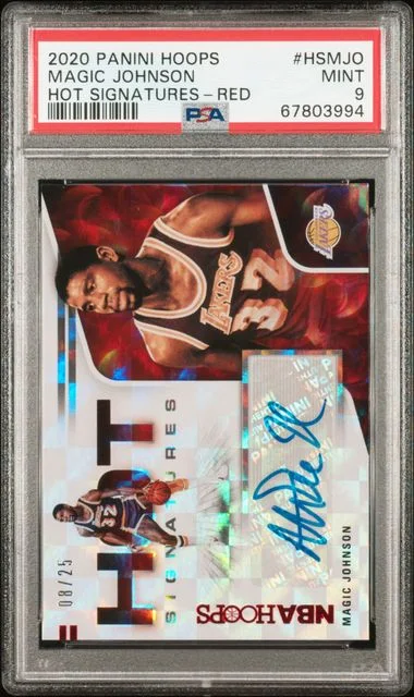 2020-21 Panini Hoops Magic Johnson Hot Signatures Red #HS-MJO card image