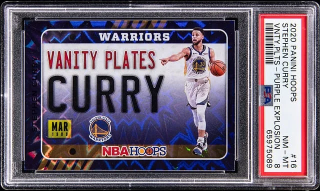 2020-21 Panini Hoops Stephen Curry Vanity Plates Purple Explosion #16 card image