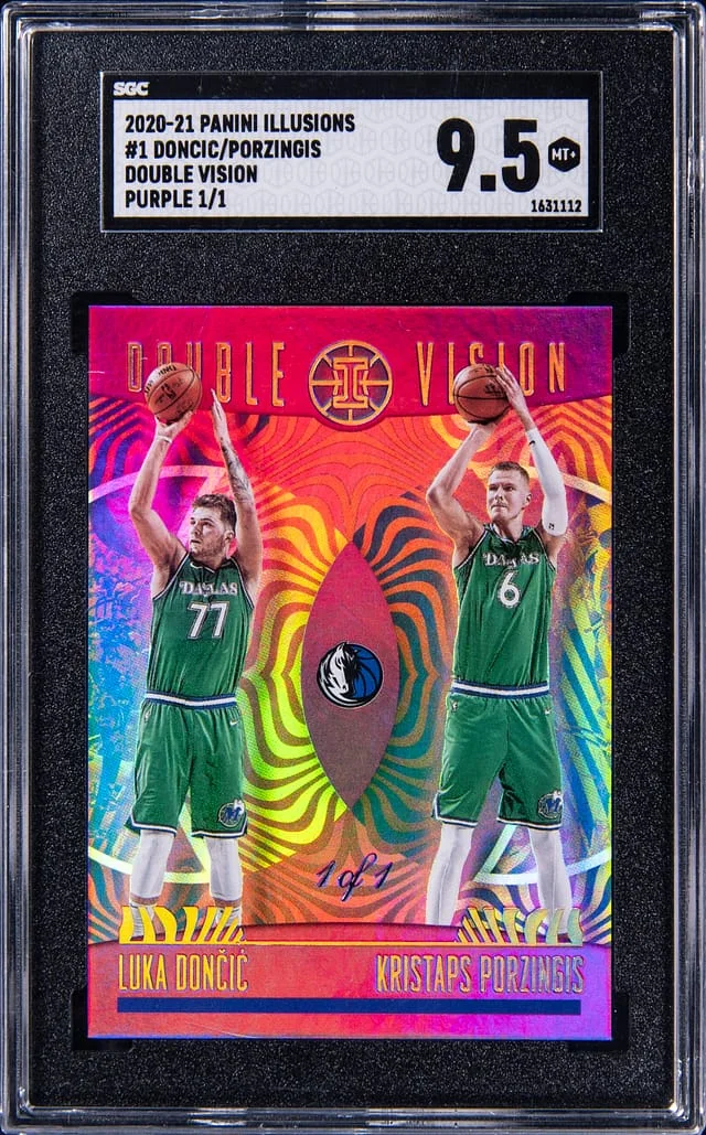 2020-21 Panini Illusions Luka Doncic/Kristaps Porzingis Double Vision Purple #1 card image