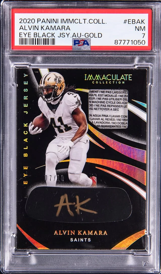 2020-21 Panini Immaculate Collection Alvin Kamara Eye Black Jersey Autograph Gold #EBAK card image