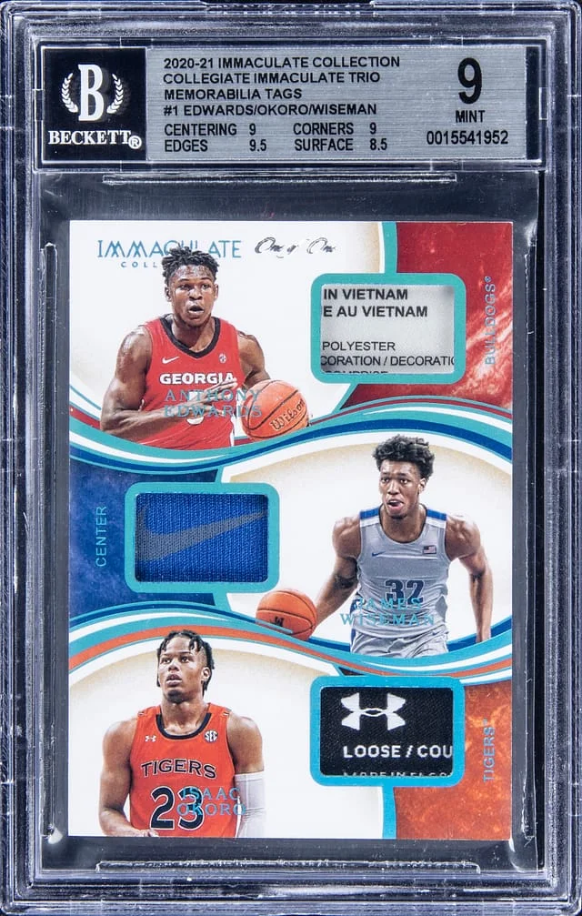 2020-21 Panini Immaculate Collection Anthony Edwards/James Wiseman/Isaac Okoro Collegiate Trio Memorabilia Tags #ITM-AE card image