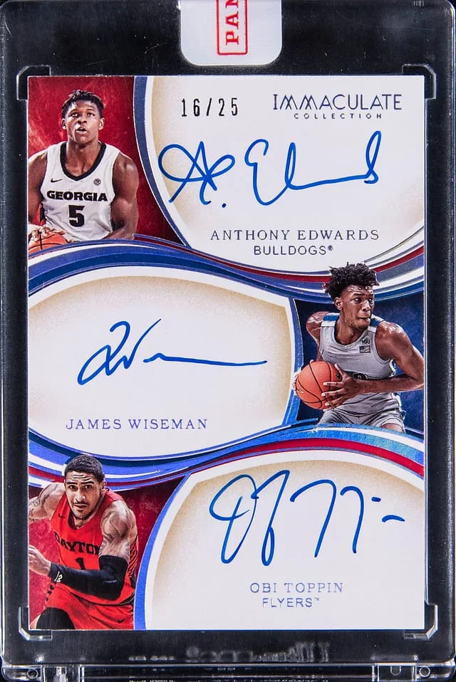 2020-21 Panini Immaculate Collection Anthony Edwards/James Wiseman/Obi Toppin Multi-Signed - Panini Encased Triple Autographs #TR-1 card image