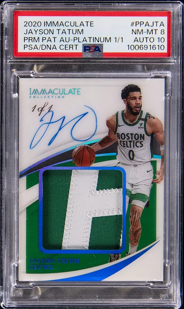 2020-21 Panini Immaculate Collection Jayson Tatum Premium Patch Autographs Platinum #PPA-JTA card image