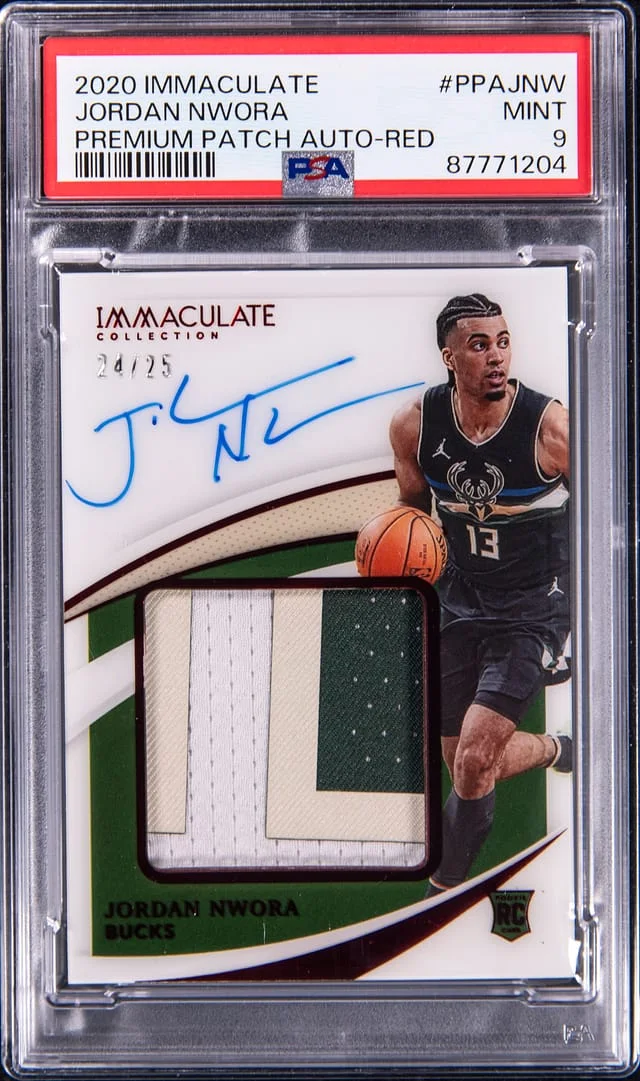 2020-21 Panini Immaculate Collection Jordan Nwora Premium Patch Autograph Red #PPA-JNW card image