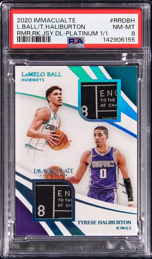 2020-21 Panini Immaculate Collection LaMelo Ball/Tyrese Haliburton Remarkable Jersey Relics Dual Platinum #RRD-BH card image