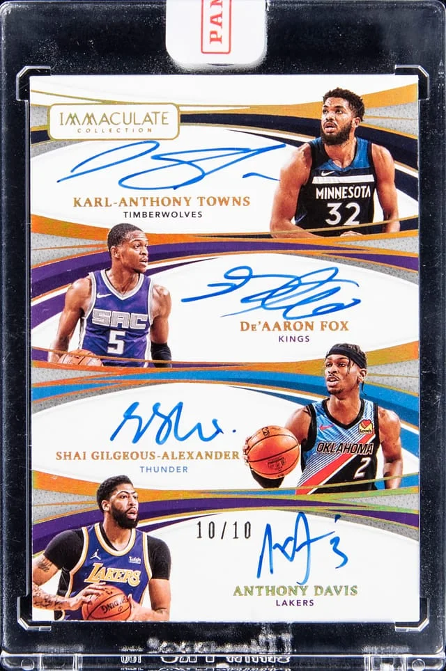 2020-21 Panini Immaculate Collection Towns/Fox/Gilgeous-Alexander/Davis Multi-Signed Card - Panini Encased #QA-KDSA card image