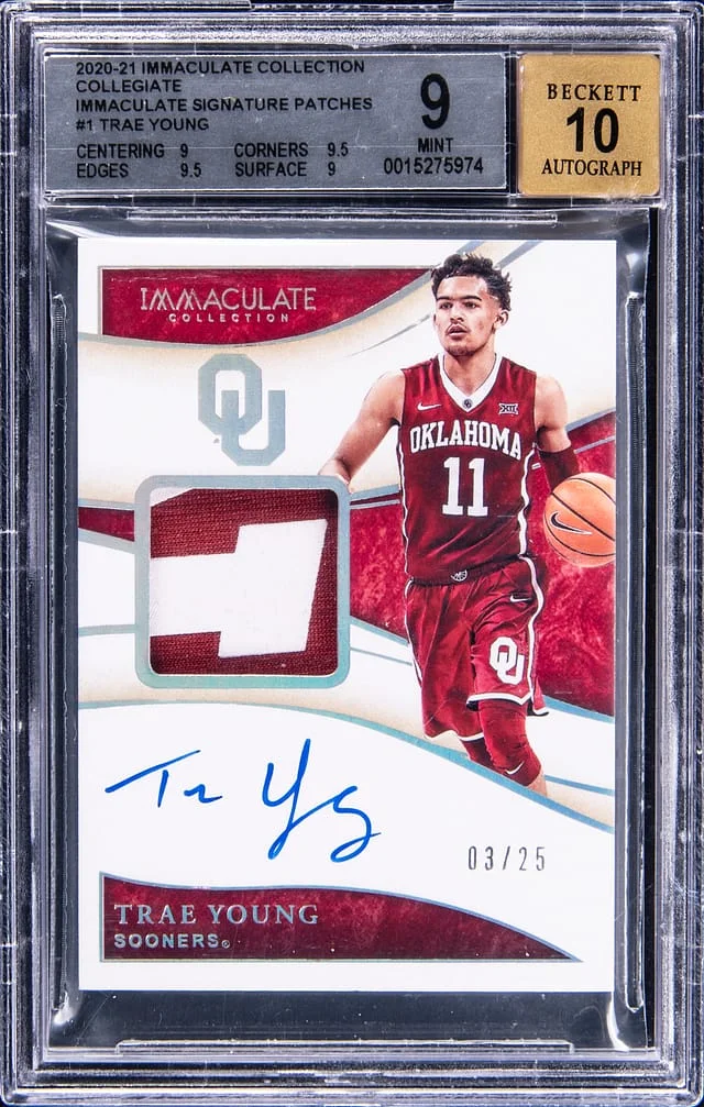 2020-21 Panini Immaculate Collection Trae Young Collegiate Immaculate Signature Patches #JS-TY card image