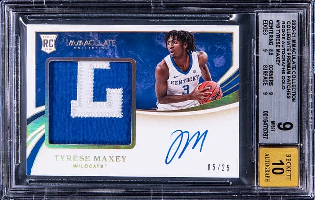 2020-21 Panini Immaculate Collection Tyrese Maxey Collegiate Premium Patches Autographs Gold #18 card image