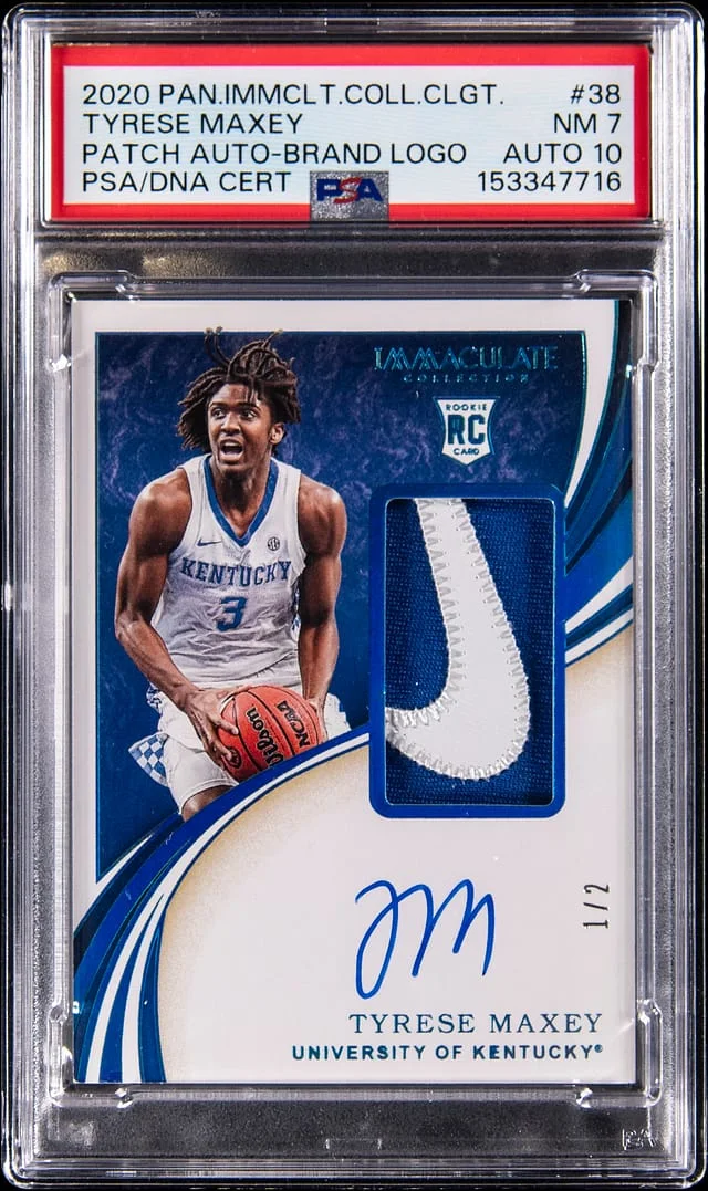 2020-21 Panini Immaculate Collection Tyrese Maxey Collegiate Patch Autograph (RPA) Brand Logo #38 card image