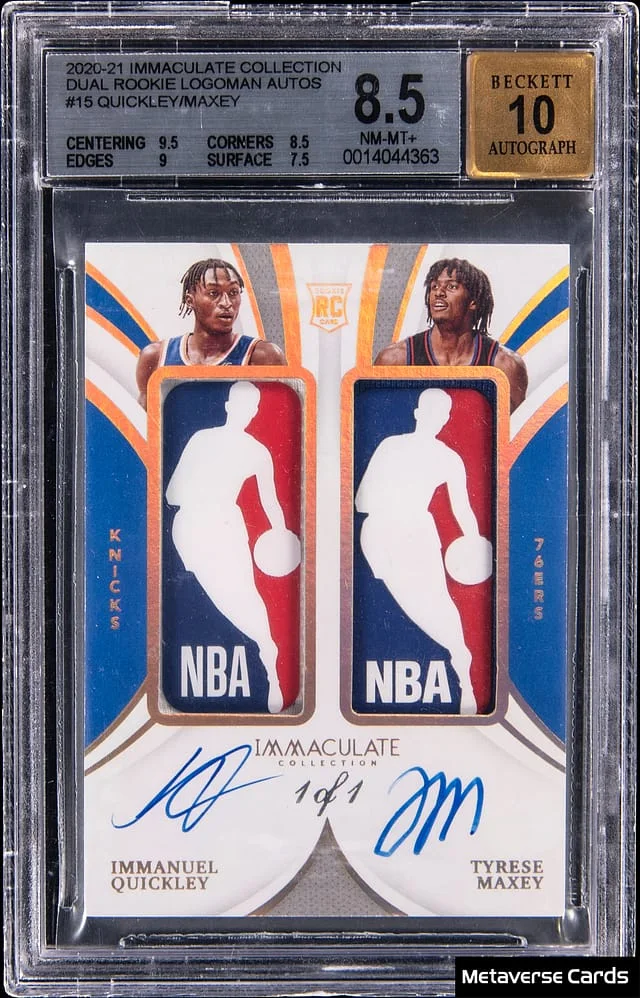 2020-21 Panini Immaculate Collection Tyrese Maxey/Immanuel Quickley Dual Logoman Autographs #DRL-ITM card image