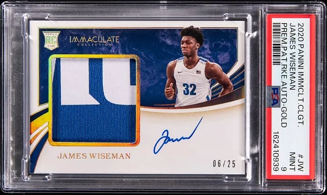 2020-21 Panini Immaculate James Wiseman Collegiate Premium Patch Autograph Gold #PPA-JW card image