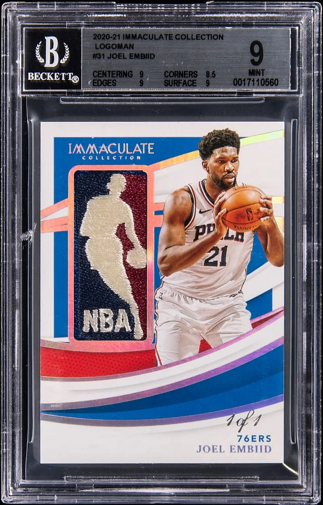 2020-21 Panini Immaculate Joel Embiid Logoman #LM-JEM card image