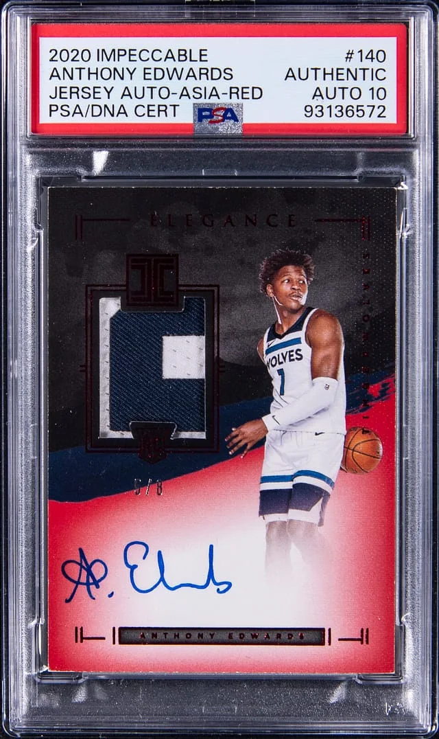 2020-21 Panini Impeccable Anthony Edwards Jersey Autographs Asia Red #140 card image