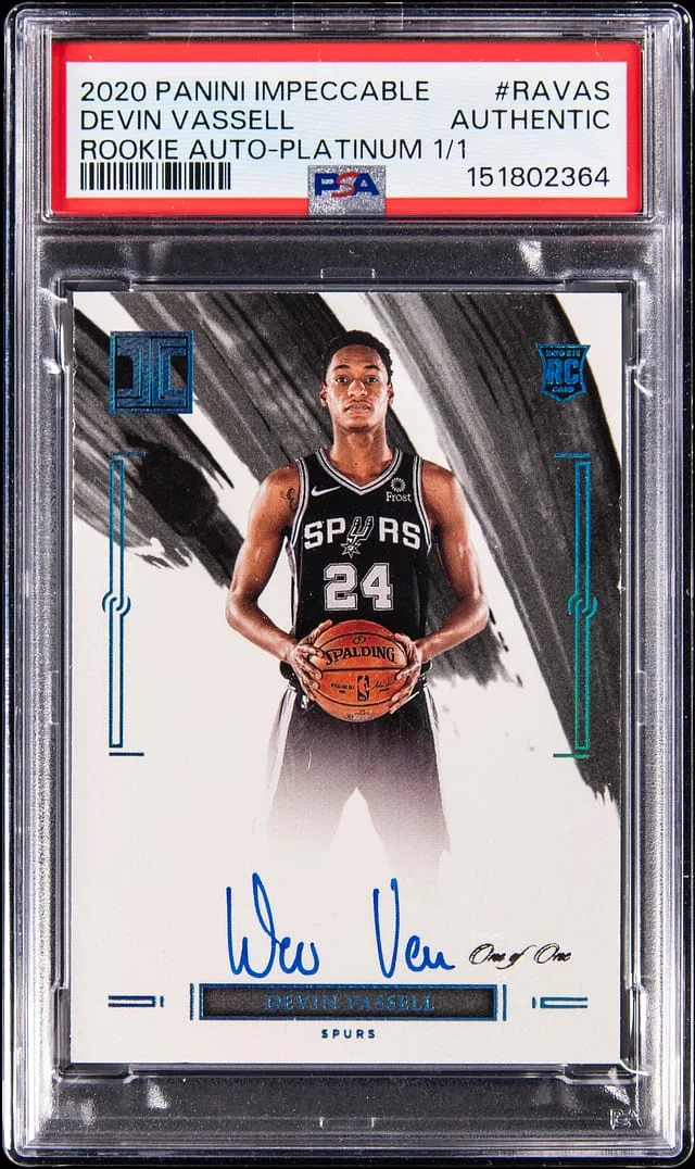 2020-21 Panini Impeccable Devin Vassell Autograph-Platinum 1/1 #RA-VAS card image