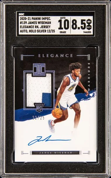2020-21 Panini Impeccable James Wiseman Elegance Jersey Auto Holo Silver #139 card image
