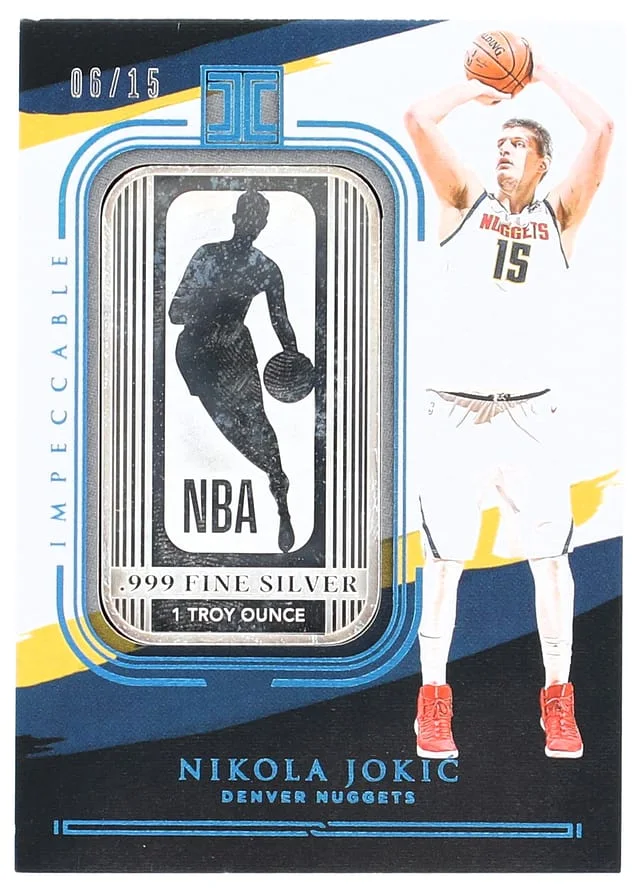 2020-21 Panini Impeccable Nikola Jokic Silver NBA Logo 1st Off The Line (FOTL) #42 card image