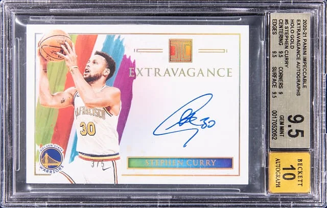2020-21 Panini Impeccable Stephen Curry Extravagance Autographs Holo Gold #EA-SCU card image
